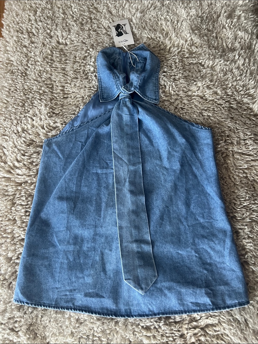 Denim Halter Tie-Neck Top - Blue